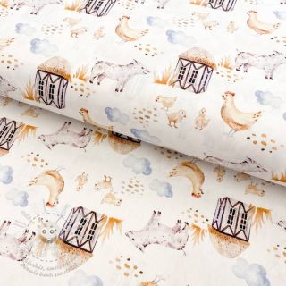 Bavlněná látka Snoozy fabrics Farm style Piggy digital print
