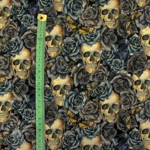 Úplet Skull and roses black grey digital print