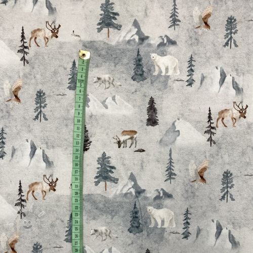 Úplet Winter animals FOREST light grey digital print
