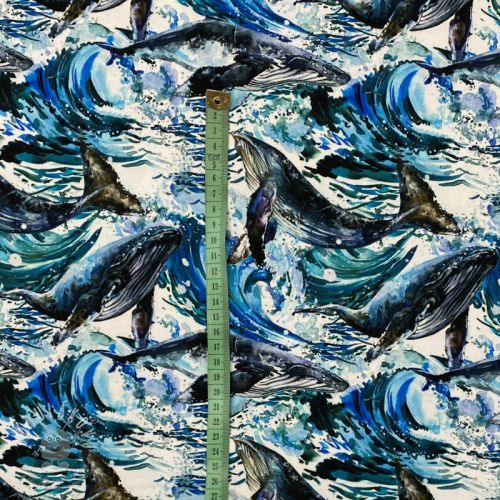 Úplet Whales in waves digital print