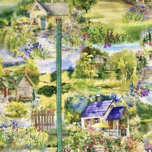 Dekorační látka Idyllic cottage garden digital print