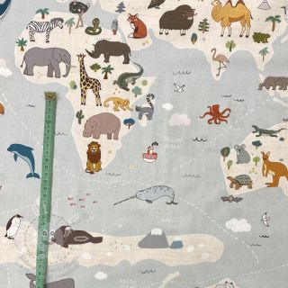 Bavlněná látka Animals world map digital print