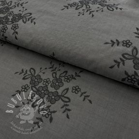 Bavlněná látka Embroidery Bouquet grey